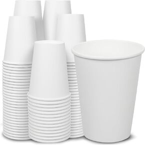 Ginkgo 200 Count 12 oz Disposable Coffee Cups Leak Proof Paper Cups Thickened Paper White Hot Coffee Cups