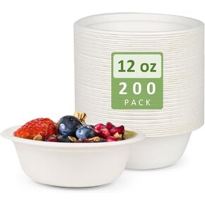 Paper Bowls, 200 Pack 12 Oz Paper Bowls Disposable Heavy Duty, Bagasse Hot Soup Bowls Disposable Bowls 12 Oz Paper Bowls Disposable Bowls, Compostable Bowls Paper Bowls Disposable Bowls Paper Bowls