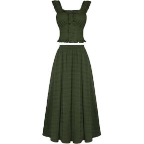 Scarlet Darkness Women's 2 قطعة تنورة مجموعات النهضة قمم تتدفق الطويل للتنورة الطوي