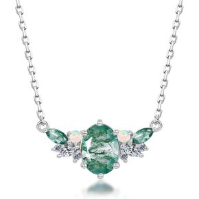WES Necklace for women, Natural Moss Agate 925 Sterling Silver Pendant Necklace For Birthday Green Gems Engagement Wedding Jewelry Gift Teardrop