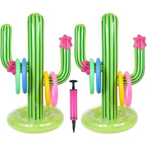 2 Pack Inflatable Cactus Ring Toss Game Sets,Cactus Pool Game Toys Target Toss Floating Swimming Summer Game Toys for Mexican Fiesta Party Accessories Hawaiian Pool Beach Party Decoration Supplies