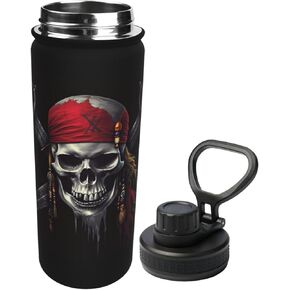Funny Skull Skeleton 18 OZ Insulated Stainless Steel Sports Water Bottles with Lid, Halloween Unisex Flask Insulated Water Cup for Outdoor Sports Fitness Hiking Gym