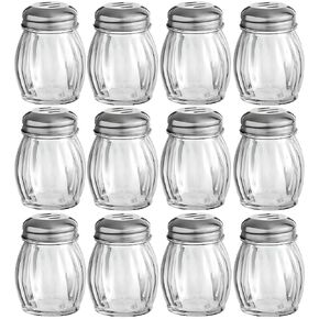 OCS Parts 3.5-Inch Glass Shakers with Chrome Plated Slotted Lids | 12-Pack | Grated Cheese, Chili and Red Pepper Shaker for Home Kitchens, Delis, Restauarants, and Pizza Parlors