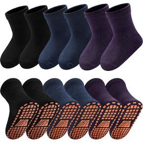 SkiBeaut 6 Pairs Kid Grips Socks Youth Non Slip Child Grippers Socks Young Boys Girls Teen Team Athletic Socks for Age 2-13