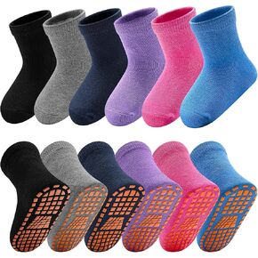 SkiBeaut 6 Pairs Kid Grips Socks Youth Non Slip Child Grippers Socks Young Boys Girls Teen Team Athletic Socks for Age 2-13