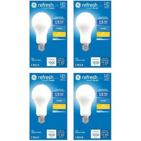 (4 Bulbs) GE Refresh LED A21 1600 lumens, 100 watt Equivalent Using only 13.5 watts, Bright Energetic Daylight