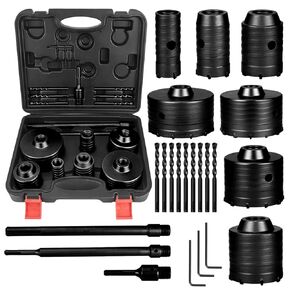 Concrete Hole Saw Kit of 22PCS & Hole Saw Set with SDS Plus & Max Shank Wall Hole Saw Drill Bit for Concrete Brick Stone Cement Wall(Black)