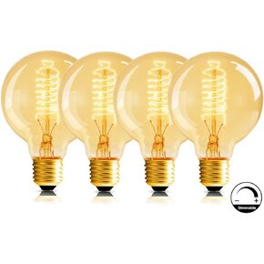 G80 Globe Edison Light Bulb, Vintage Large 4-Pack Edison Light Bulb, Spiral Filament Light Bulbs, E26 Base - Amber Soft Light 60W 2700K 110V Dimmable - G80 bulbs for Home Bar Decorative lighting