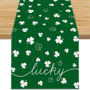 Green Lucky Shamrock St Patrick's Day Table Runner 13x72 Inch Saint Patricks Day Decorations and Supplies for Home Kitchen Dining Room Table