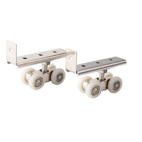2pcs 4-Wheel Metal Sliding Track Pocket Door Roller Wheel Set Hanger Ball Bearing Pulley Kit for Wardrobe Closet Barn Door(Wheel Diameter 0.75in)
