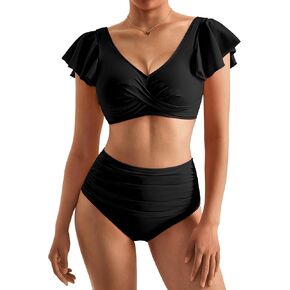 MOOSLOVER Women Ruffle High Waisted Bikini Sets Sexy Twist Push Up Two Piece Swimsuit