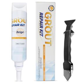 Tile Grout Repair Kit- 17.64 oz Lskysaga Grout Repair Paste with Silicone Trowel Scraper, Tube Grout Filler Beige for Floor Tile, Bathroom Shower Kitchen Toilet Wall Tile Sinks Windows Gap(Beige)