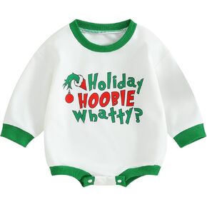 Infant Baby Boy Gril Christmas Outfit Embroider Xmas Romper Shirt Winter Clothes (Green -Red ball, 12-18 Months)