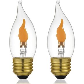 LED Flame Effect Light Bulb E26 Flickering Candle Light Bulbs Crystal Clear Candle Bulb for E26 Edison Base (Non-Dimmable, C11/C35(2pack))
