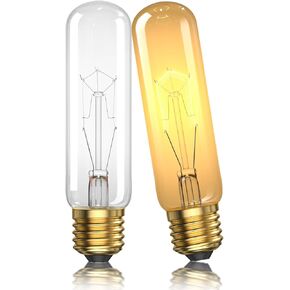 40W T10 120V Light Bulbs,E26 40 Watt Bulbs for Curio Cabinet, Piano Light Bulb, Displays, Showcases, Clear Tubular Appliance Bulbs, 2500K Warm White, Dimmable, 2 Pack