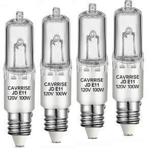 4-Pack JDE11 Bulb, 120V 100W Halogen Candelabra Bulbs, T4 Mini Base JD E11 Bulb, Dimmable 2700K Warm White, High Output, for Chandeliers, Ceiling Fans, Table Lamps, and More（Replacement E11 LED bulb）