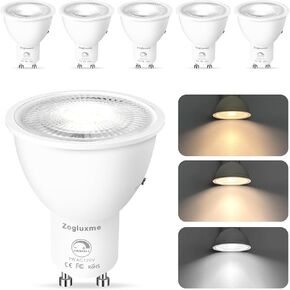 Dimmable GU10 LED Bulbs, 50W Halogen Equivalent, 3 Color Adjustable 3000K/4200K/6000K, 7 Watt, 600 Lumens, 120V Spotlight LED Bulb GU10, Enclosed Fixture Rated GU10 Lamp (6)