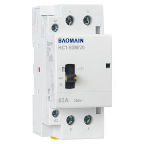 Baomain Manual Household AC Contactor HC1-63M/2 63A 2 Pole 50/60Hz Modular Contactor Circuit Control 35mm DIN Rail (2NO, AC 220V, HC1-63M/20)