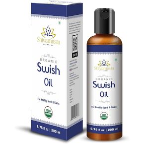 Ayurveda Swish Oil– Organic Oil Pulling Rinse with Coconut Oil– for Oral Health, Teeth, & Gums* – 6.76 fl oz - 200ml