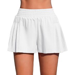 ATTRACO Women's 3" High Waisted Swim Board Shorts Pleated Summer Beach Shorts with Pockets