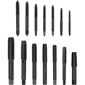 Mesee 14 Pieces Thread Tap Combination Set Nitriding Coated HSS Straight Flute Thread Screw Taps SAE Size Machine Drill Thread Tapping Tool 6-32NC to 1/2-13NC