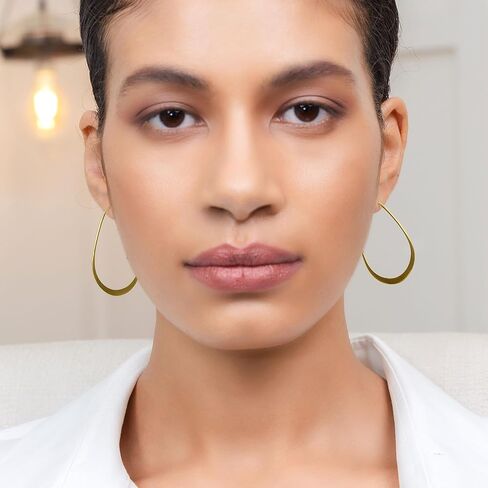 Hoops & Loops 925 Sterling Silver Oval Flat Thin Large 44mm (1.73 in) High Polished Lightweight Click-Top Hoop Earrings for Women and Teen Girls in Kuwait
