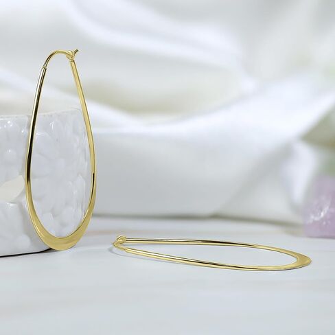 Hoops & Loops 925 Sterling Silver Oval Flat Thin Large 44mm (1.73 in) High Polished Lightweight Click-Top Hoop Earrings for Women and Teen Girls in Kuwait