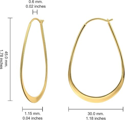 Hoops & Loops 925 Sterling Silver Oval Flat Thin Large 44mm (1.73 in) High Polished Lightweight Click-Top Hoop Earrings for Women and Teen Girls in Kuwait