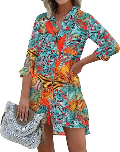 Ekouaer Women's Beach Bikini Cover-up Long Roll-up Sleeve Beach Shirt Bathing Suit Cover Up in Saudi Arabia