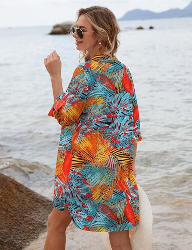 Ekouaer Women's Beach Bikini Cover-up Long Roll-up Sleeve Beach Shirt Bathing Suit Cover Up in Saudi Arabia