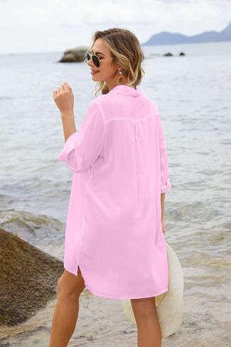 Ekouaer Women's Beach Bikini Cover-up Long Roll-up Sleeve Beach Shirt Bathing Suit Cover Up in Saudi Arabia