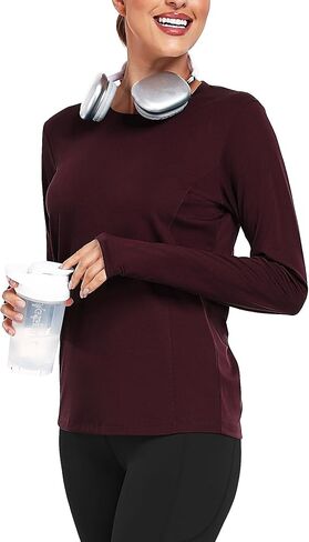 Long Sleeve Workout Shirts for Women Athletic Running Quick Dry T Shirts Basic Crewneck Tops in Saudi Arabia