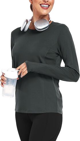 Long Sleeve Workout Shirts for Women Athletic Running Quick Dry T Shirts Basic Crewneck Tops in Kuwait