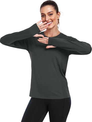 Long Sleeve Workout Shirts for Women Athletic Running Quick Dry T Shirts Basic Crewneck Tops in Kuwait