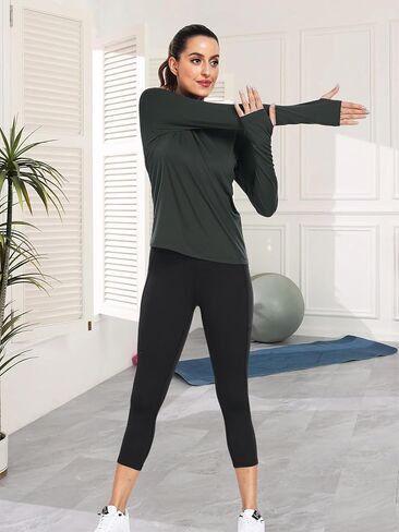 Long Sleeve Workout Shirts for Women Athletic Running Quick Dry T Shirts Basic Crewneck Tops in Kuwait