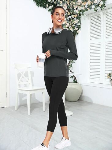 Long Sleeve Workout Shirts for Women Athletic Running Quick Dry T Shirts Basic Crewneck Tops in Kuwait