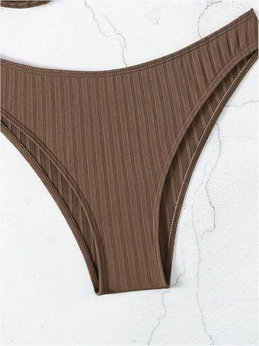 MakeMeChic Women's 2 Piece Bikini Set Rib Knitted Frill Trim Underwire High Cut Bathing Suit Swimsuit in Kuwait