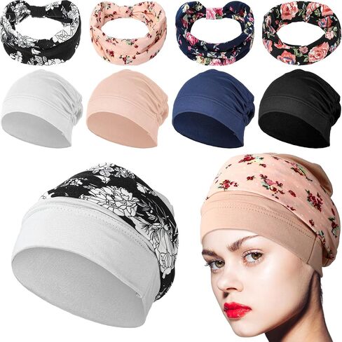 4 Set Women Chemo Headwear with Turban Headband Slouchy Beanie Hat Stretch Cancer Head Wraps for Patient in Saudi Arabia