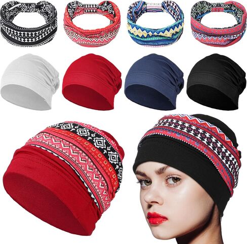 4 Set Women Chemo Headwear with Turban Headband Slouchy Beanie Hat Stretch Cancer Head Wraps for Patient in Saudi Arabia