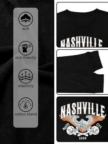 MZEAZRK Women Nashville Shirts Country Music Guitar T Shirt Long Sleeve Casual Loose Long Sleeve Tops in Kuwait