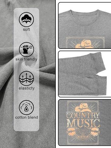 MZEAZRK Women Nashville Shirts Country Music Guitar T Shirt Long Sleeve Casual Loose Long Sleeve Tops in Kuwait