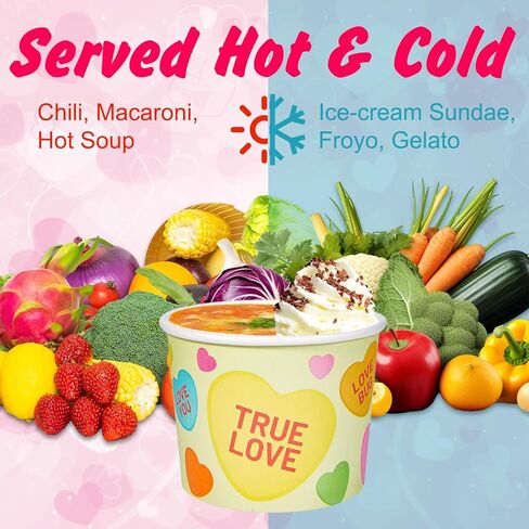 HOWAF 24pcs Valentine's Day Conversation Hearts Party Supplies Ice Cream Bowls,Candy Heart Disposable Treat Snack Cups for Sundae Hot or Cold Food Paper Party Cup 8 oz Paper Dessert Bowls in Kuwait