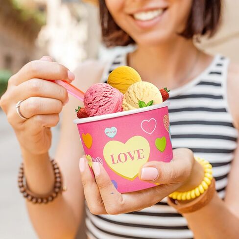 HOWAF 24pcs Valentine's Day Conversation Hearts Party Supplies Ice Cream Bowls,Candy Heart Disposable Treat Snack Cups for Sundae Hot or Cold Food Paper Party Cup 8 oz Paper Dessert Bowls in Kuwait