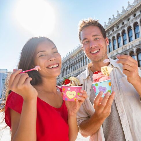 HOWAF 24pcs Valentine's Day Conversation Hearts Party Supplies Ice Cream Bowls,Candy Heart Disposable Treat Snack Cups for Sundae Hot or Cold Food Paper Party Cup 8 oz Paper Dessert Bowls in Kuwait