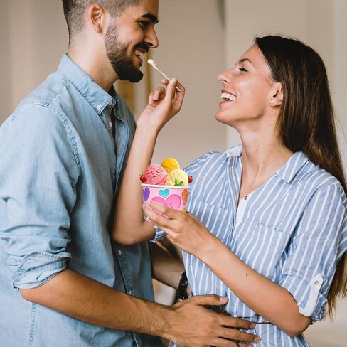 HOWAF 24pcs Valentine's Day Conversation Hearts Party Supplies Ice Cream Bowls,Candy Heart Disposable Treat Snack Cups for Sundae Hot or Cold Food Paper Party Cup 8 oz Paper Dessert Bowls in Kuwait