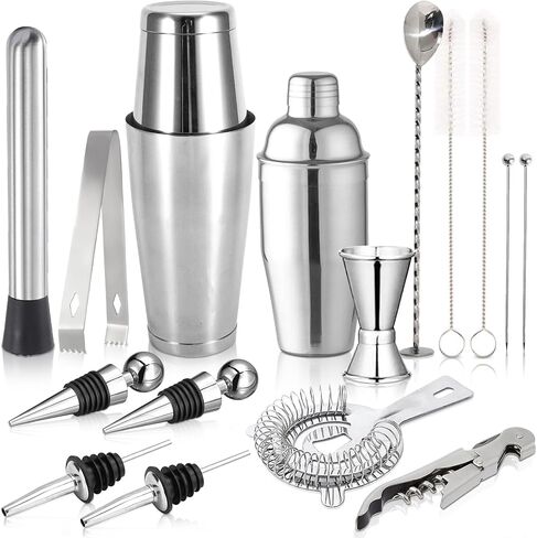 مجموعة Pame Bartender Kit - مجموعة الكوكتيل المصنوعة من الفولاذ المقاوم للصدأ - مجموعة النادل المزيج ث/بوسطن وأوروبية شاكر مجموعة - إكسسوارات بار - خلاط الشراب و muddler للكوكتيل - 18 -PC بار مجموعة الأساسيات in Saudi Arabia