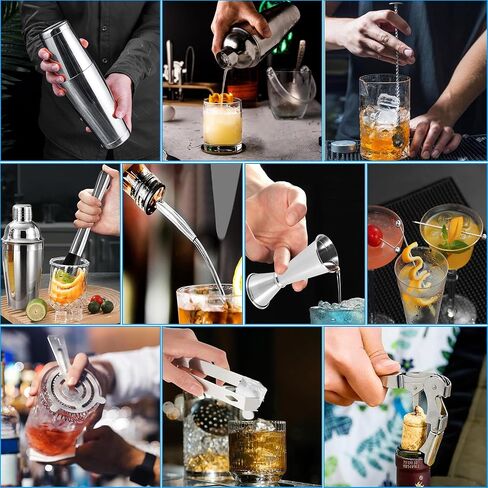مجموعة Pame Bartender Kit - مجموعة الكوكتيل المصنوعة من الفولاذ المقاوم للصدأ - مجموعة النادل المزيج ث/بوسطن وأوروبية شاكر مجموعة - إكسسوارات بار - خلاط الشراب و muddler للكوكتيل - 18 -PC بار مجموعة الأساسيات in Saudi Arabia