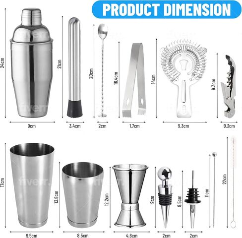 مجموعة Pame Bartender Kit - مجموعة الكوكتيل المصنوعة من الفولاذ المقاوم للصدأ - مجموعة النادل المزيج ث/بوسطن وأوروبية شاكر مجموعة - إكسسوارات بار - خلاط الشراب و muddler للكوكتيل - 18 -PC بار مجموعة الأساسيات in Saudi Arabia