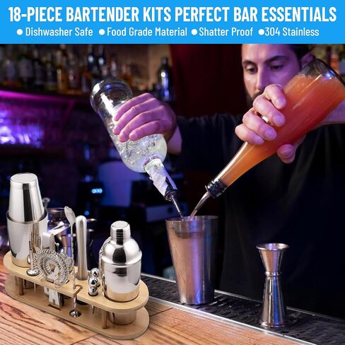 مجموعة Pame Bartender Kit - مجموعة الكوكتيل المصنوعة من الفولاذ المقاوم للصدأ - مجموعة النادل المزيج ث/بوسطن وأوروبية شاكر مجموعة - إكسسوارات بار - خلاط الشراب و muddler للكوكتيل - 18 -PC بار مجموعة الأساسيات in Saudi Arabia
