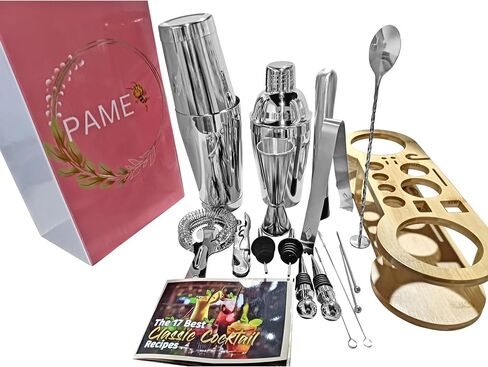 مجموعة Pame Bartender Kit - مجموعة الكوكتيل المصنوعة من الفولاذ المقاوم للصدأ - مجموعة النادل المزيج ث/بوسطن وأوروبية شاكر مجموعة - إكسسوارات بار - خلاط الشراب و muddler للكوكتيل - 18 -PC بار مجموعة الأساسيات in Saudi Arabia